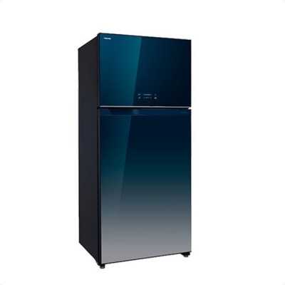 توشيبا ثلاجة مع فريزر علوي بأبواب مدرجة اللون، 20.09 قدم مكعب، أزرق توشيبا ثلاجة مع فريزر علوي بأبواب مدرجة اللون، 20.09 قدم مكعب، أزرق